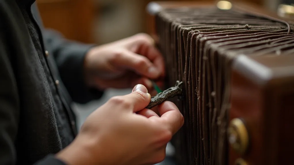 Craftsman repairing an accordion bellows