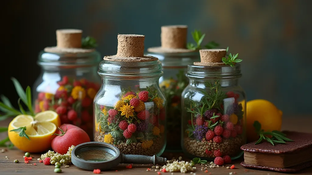 Apothecary jars with dried herbs
