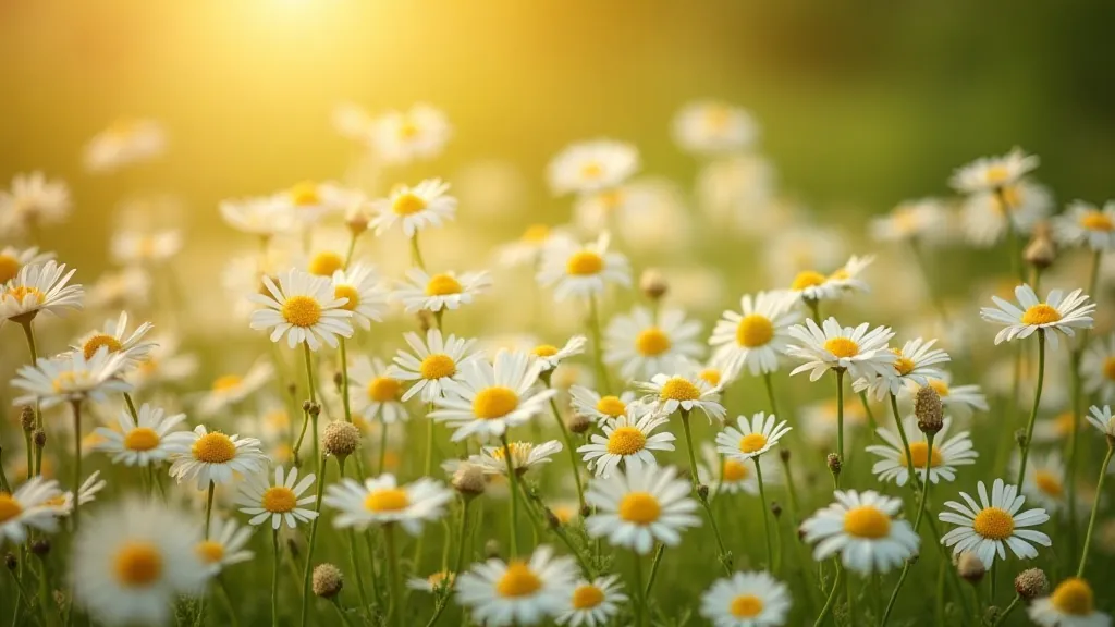 Chamomile flowers field