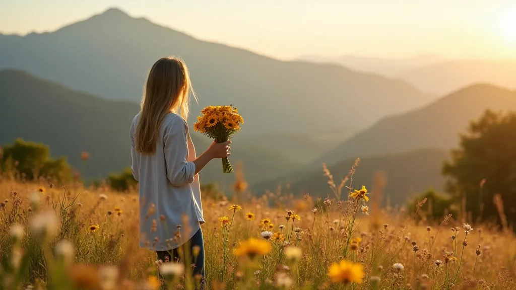 Young woman standing in a wildflower field, symbolizing future generations preserving herbal traditions