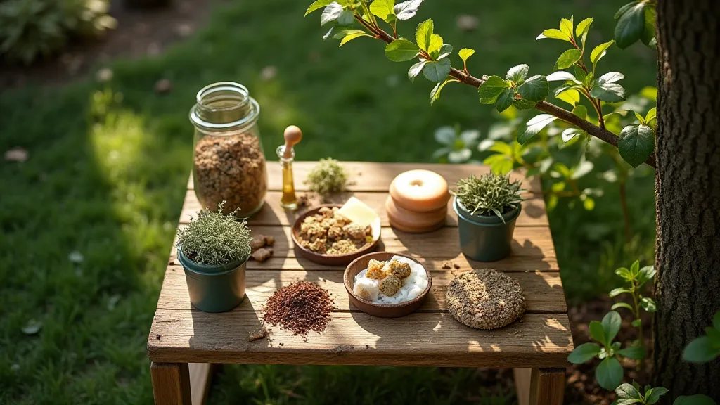 Herbal remedies displayed on a table