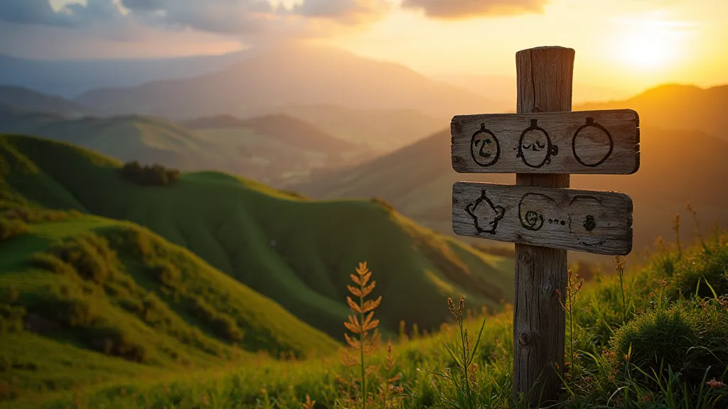 Scenic landscape with herbal signs