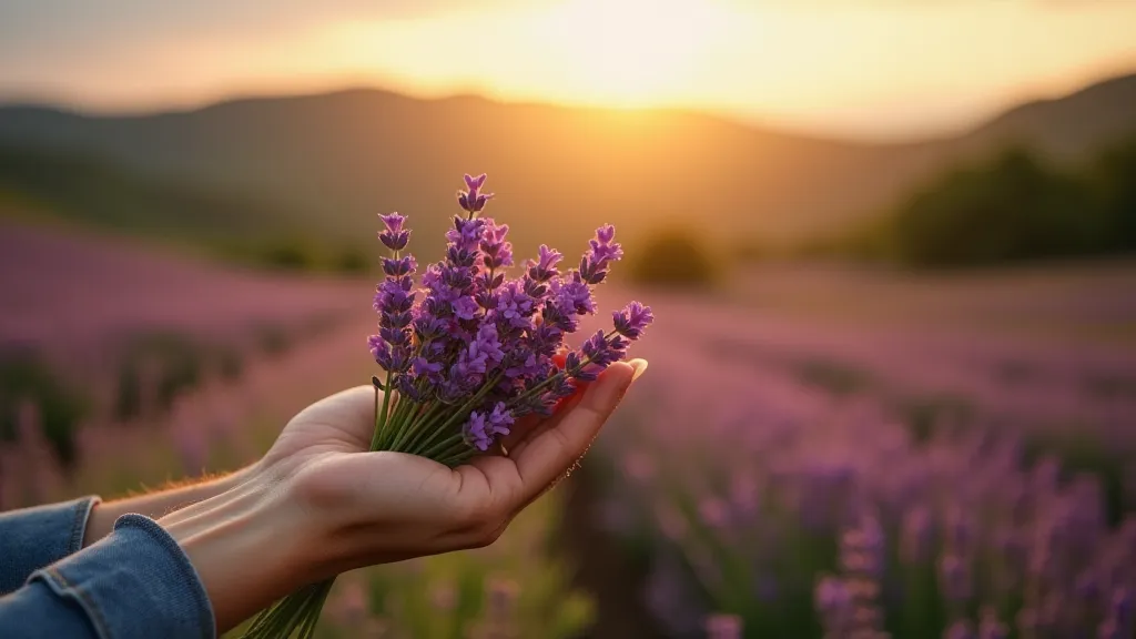 Hand holding lavender flowers