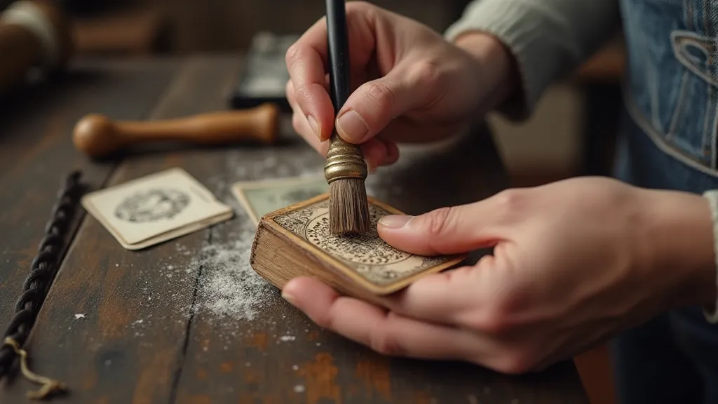 Hands restoring a vintage cartomancy card