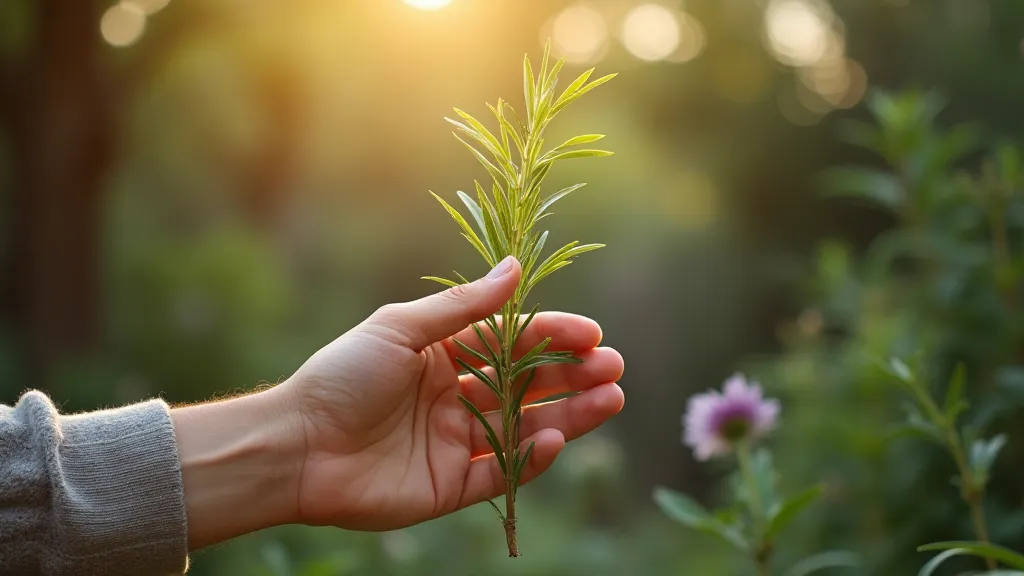 Hand touching rosemary