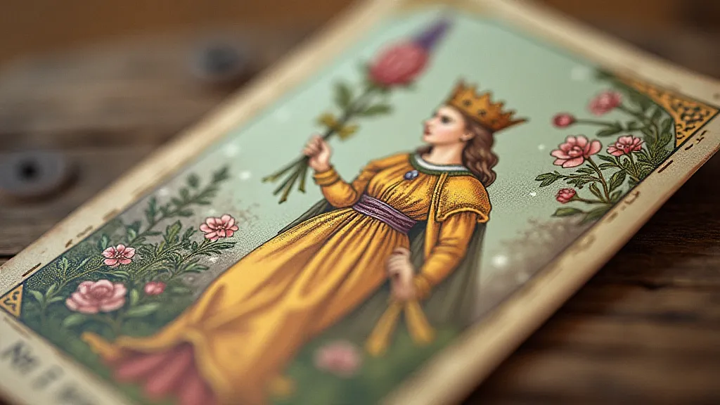 Close-up of vintage cartomancy card with botanical details